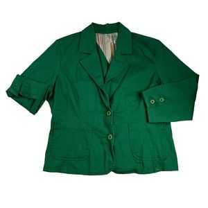 VTG Bill Blass Jacket Blazer Women's Medium Green 100% Cotton 3/4 Sleeve Classic